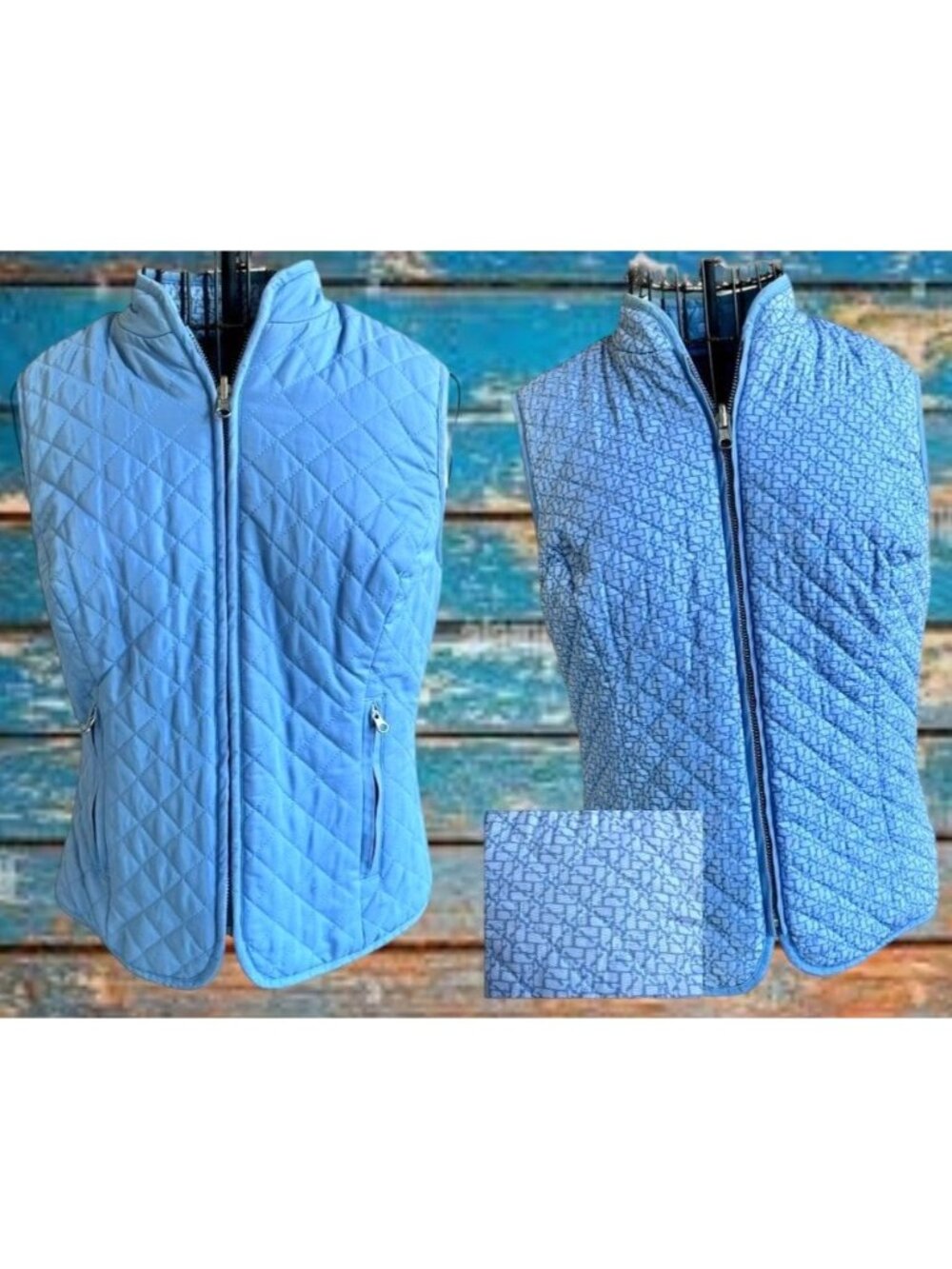 Vineyard Vines Ladies Quilted Reversible Puffer Vest XS Extra Small Blue Whale